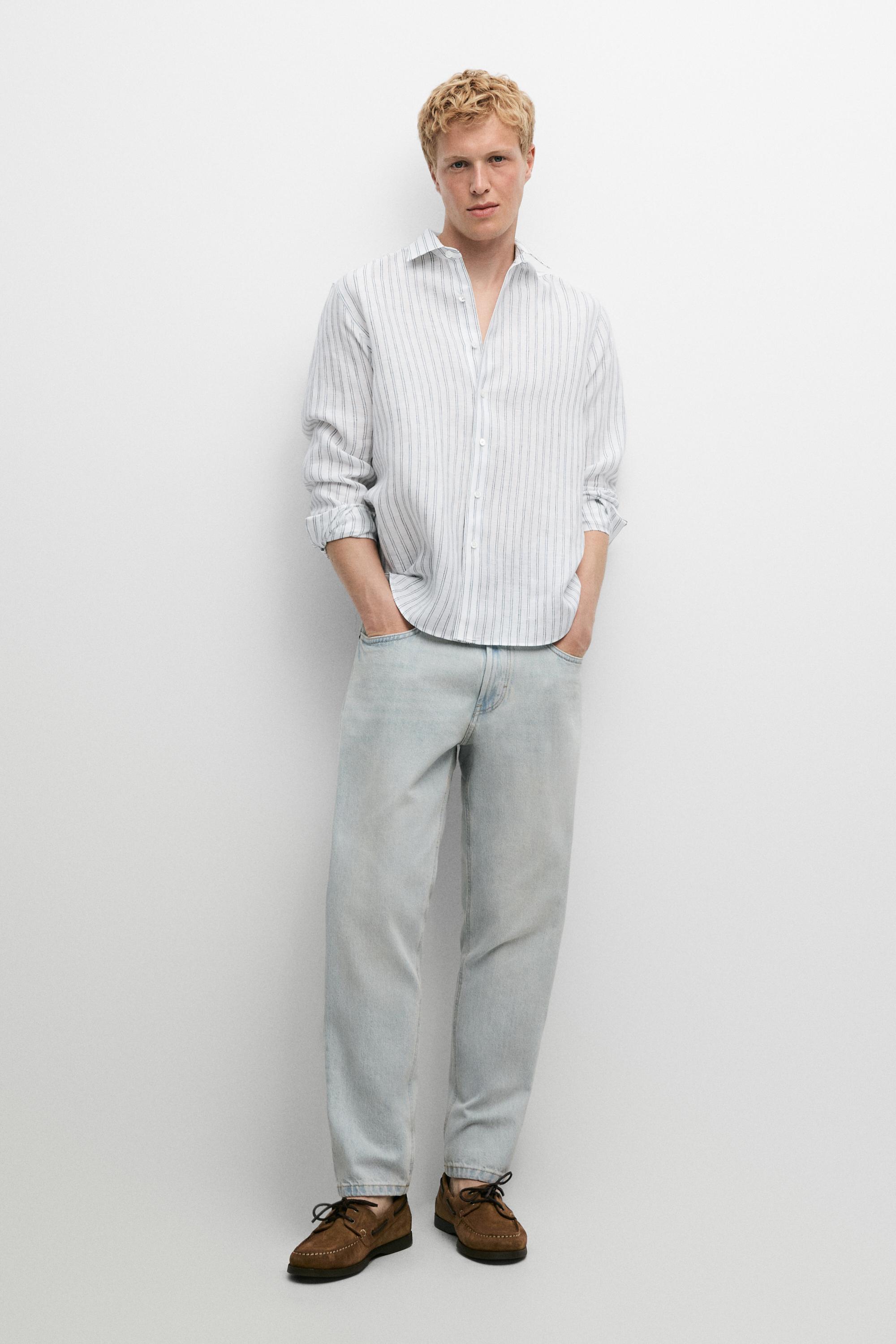 100% linen regular fit shirt — Dark turquoise