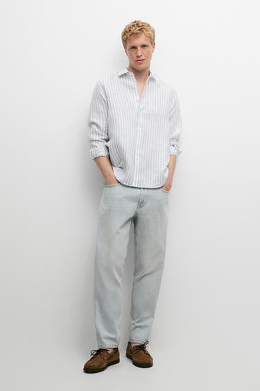 Zara 100% linen regular fit shirt - Dark turquoise - Image 0