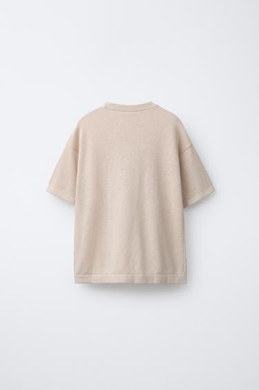 T-SHIRT UNI AVEC LIN ET COTON - Beige de Zara - Image 1