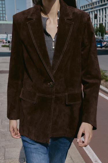 100% LEATHER STRAIGHT BLAZER - Brown de Zara - Image 5