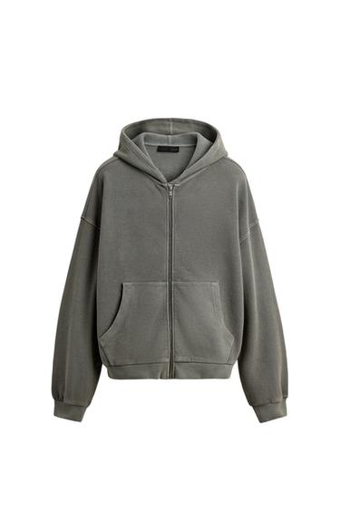 GEWASCHENES WAFFEL-KAPUZENSWEATSHIRT - Hellgrau von Zara