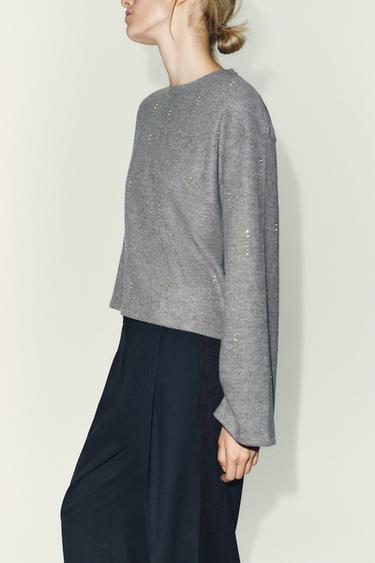 SWEAT CANNELÉ À BRILLANTS - Gris chiné de Zara - Image 2