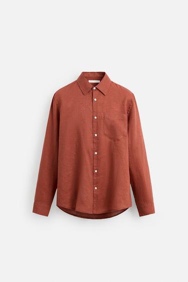 100% LINEN SHIRT - Red / Orange by Zara