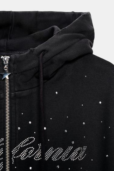 SLOGAN GLITTER HOODIE - Black by Zara - Image 7