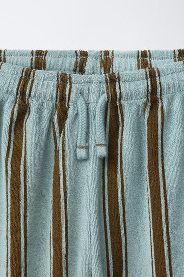 RELAXED FIT TOWELLING STRIPED TROUSERS - Blue / Green by Zara - Image 2