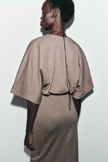 MIDI PIQUÉ DRESS WITH BELT - Light brown by Zara - Image 6