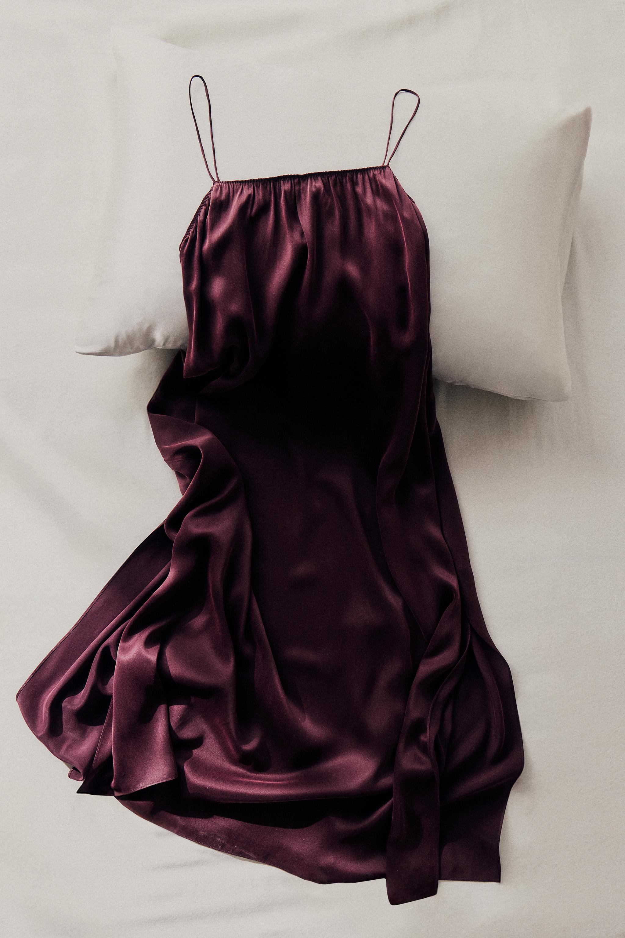 MULBERRY SILK STRAPPY NIGHTGOWN — Burgundy