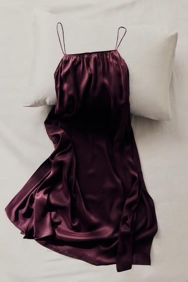MULBERRY SILK STRAPPY NIGHTDRESS - Burgundy by Zara