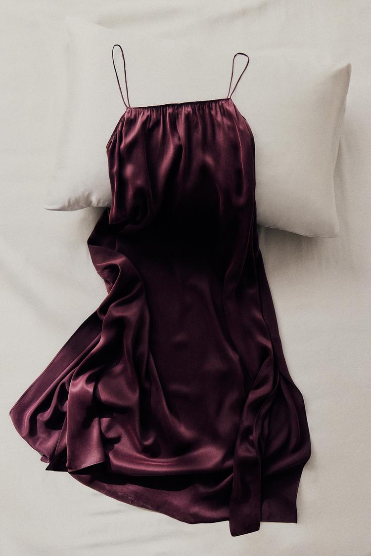 MULBERRY SILK STRAPPY NIGHTGOWN — Burgundy
