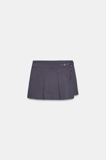 체크 플리츠 스커트 팬츠 - Zara의 레드/블루마린 - 이미지 0