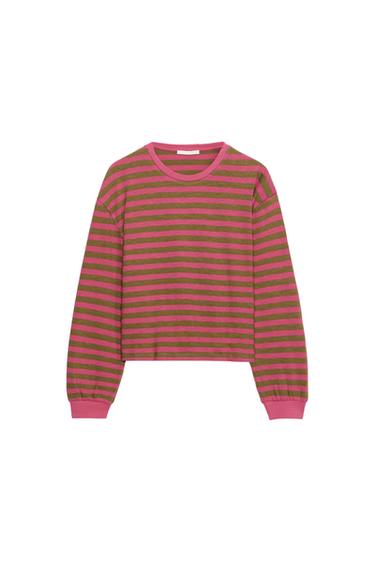 Zara STRIPED LONG SLEEVE T-SHIRT - Brown Stripes