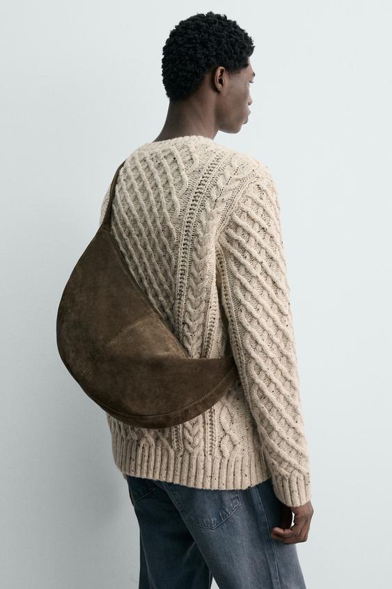 LEATHER SHOULDER BAG - Khaki Green de Zara - Imagen 0