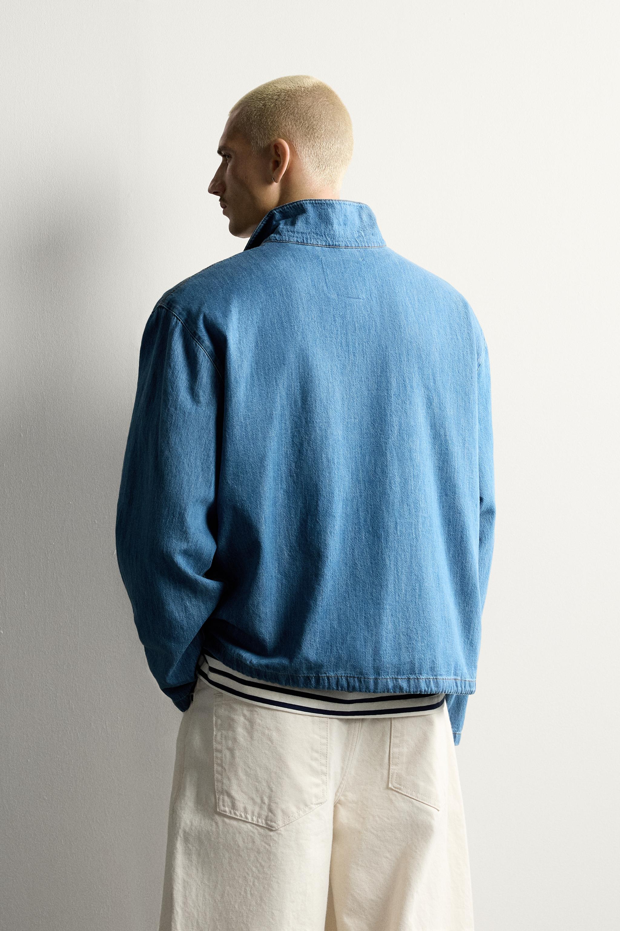 Zara HAFİF YIKAMALI DENIM POLO YAKA GÖMLEK görsel 3