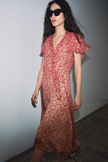 ROBE IMPRIMÉE FLEURS ZW COLLECTION - Rouge / Blanc de Zara - Image 3