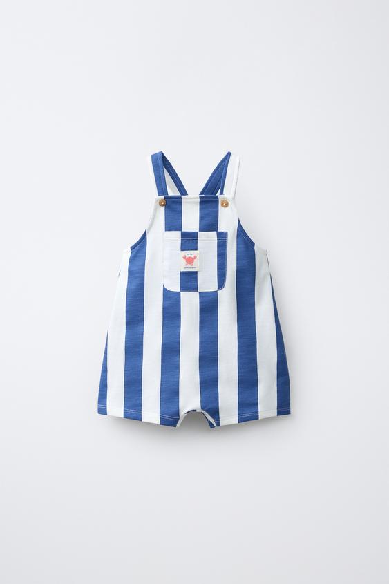 CRAB LABEL STRIPED SHORT DUNGAREES - Bluish by Zara - Image 0