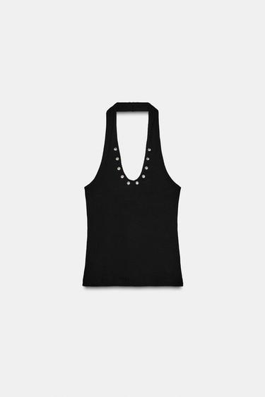 CAMISETA HALTER ARANDELAS - Negro de Zara