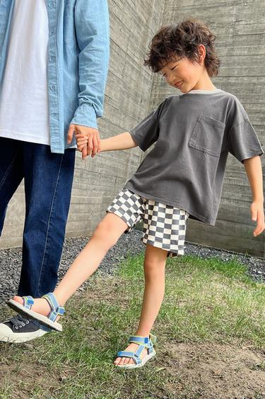 CHECKERBOARD JOGGING T-SHIRT AND BERMUDA SHORTS SET - Anthracite grey by Zara