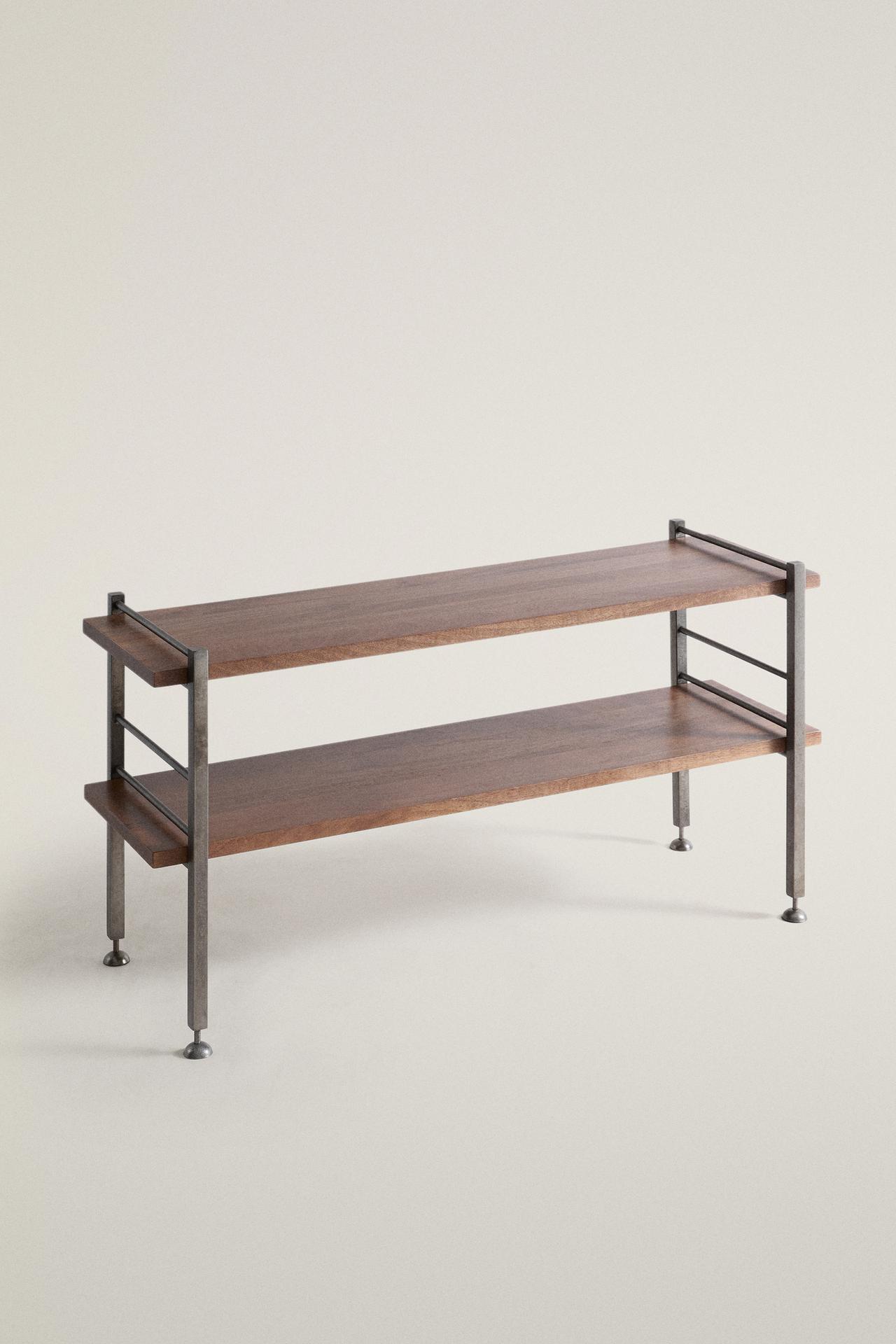 STEEL AND WOOD CONSOLE — Brown