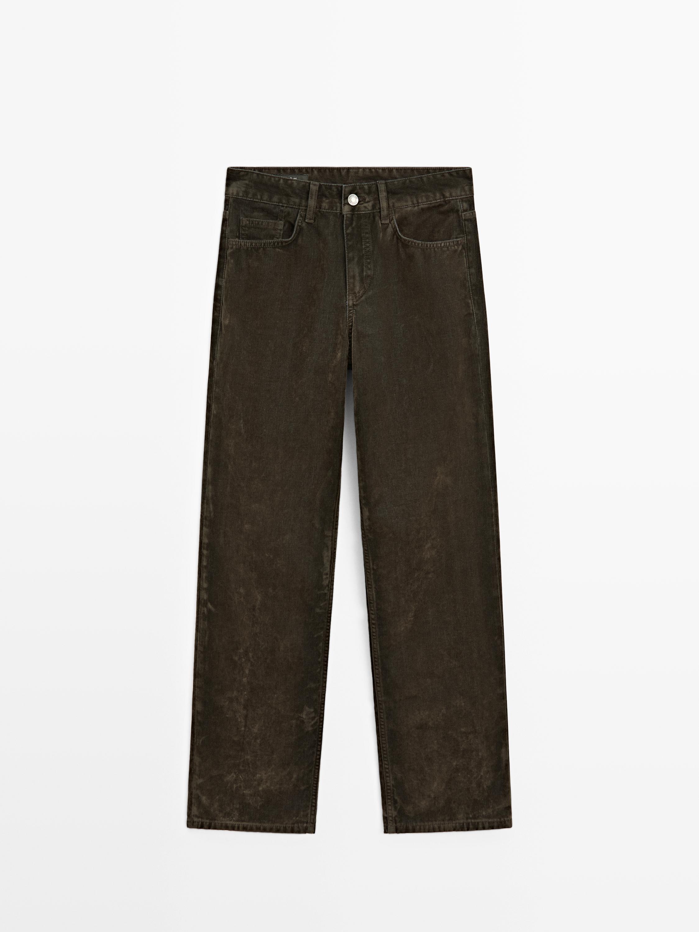 Low-rise straight-leg flocked jeans — Khaki