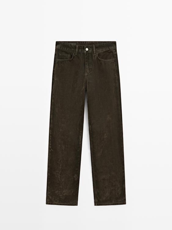 Low-rise straight-leg flocked jeans