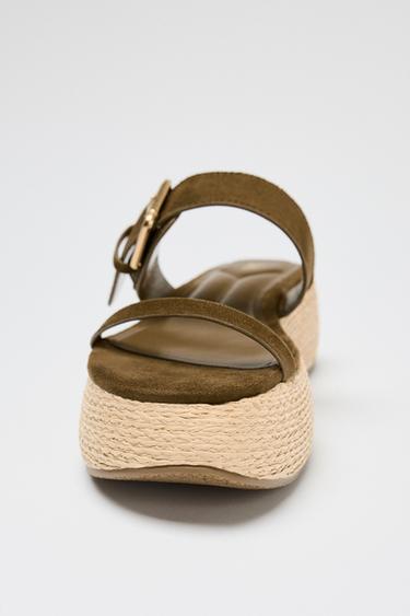 SANDALES PLATEFORMES EFFET RAPHIA BRIDES - Vert kaki de Zara - Image 2