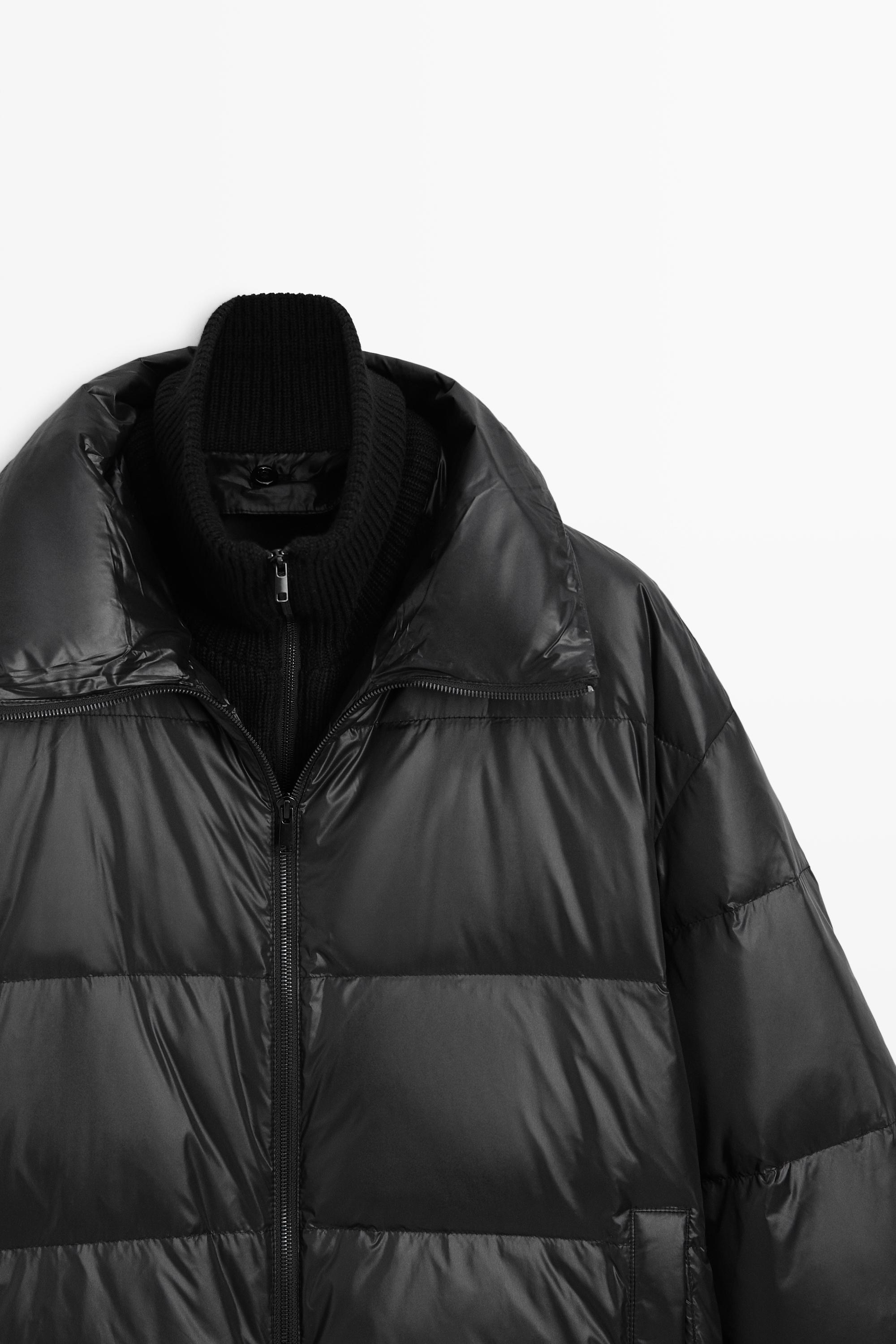 Veste doudoune col montant en tissu combiné