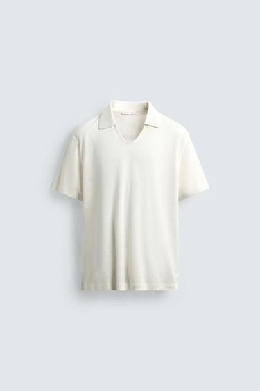HEMP/VISCOSE KNIT POLO SHIRT - Ecru by Zara - Image 6