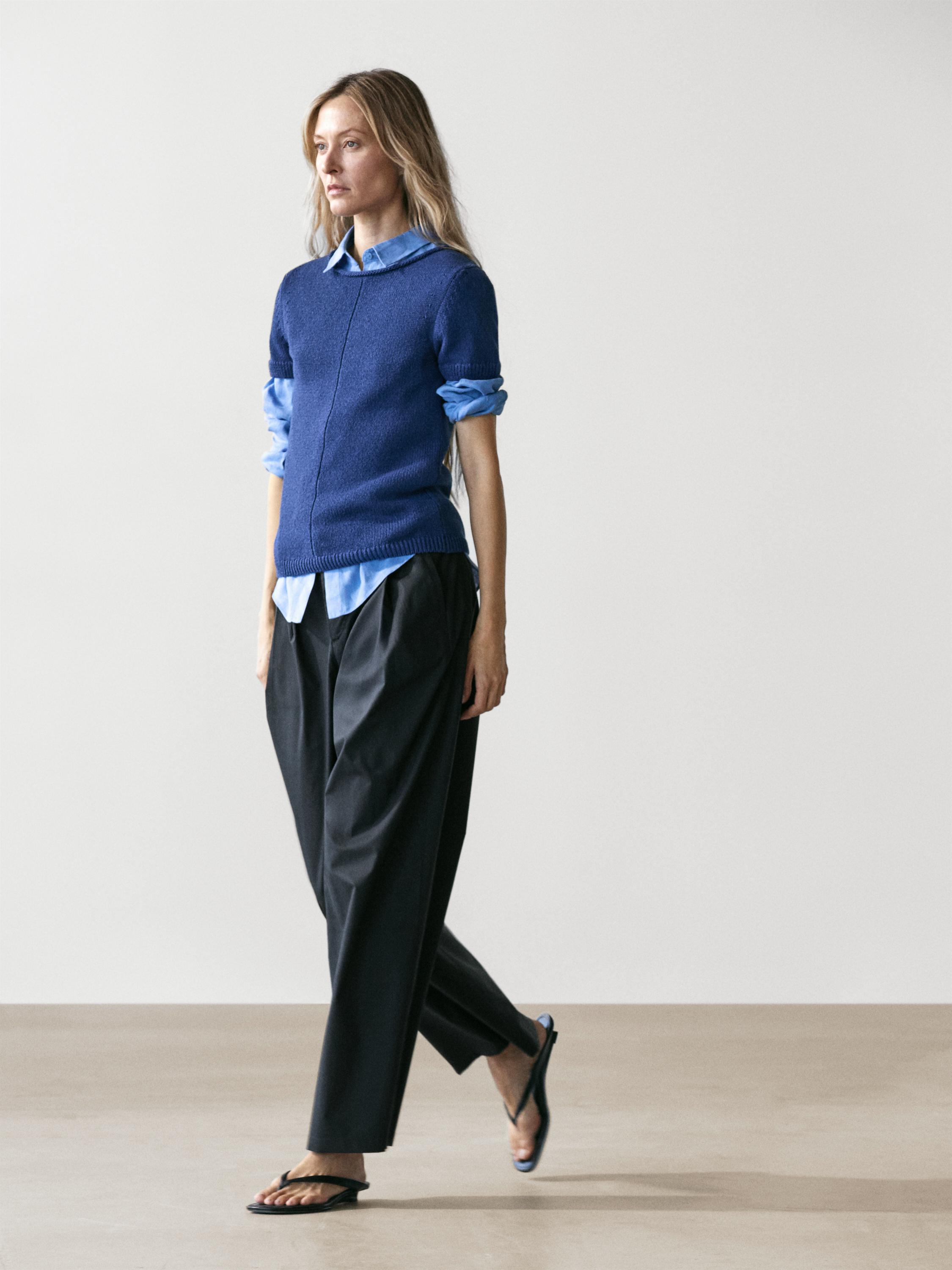 Darted cotton barrel fit trousers