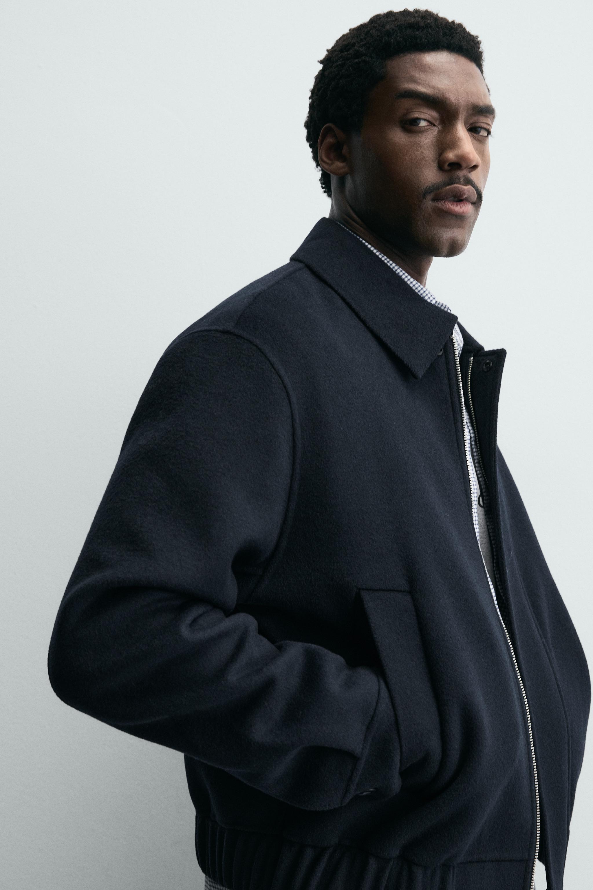 クロップドフィットウールシャツジャケット - ネイビーブルー | ZARA