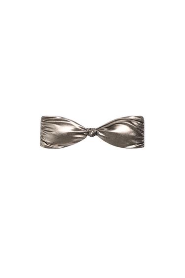 METALLIC BANDEAU BIKINI TOP - Dark silver by Zara