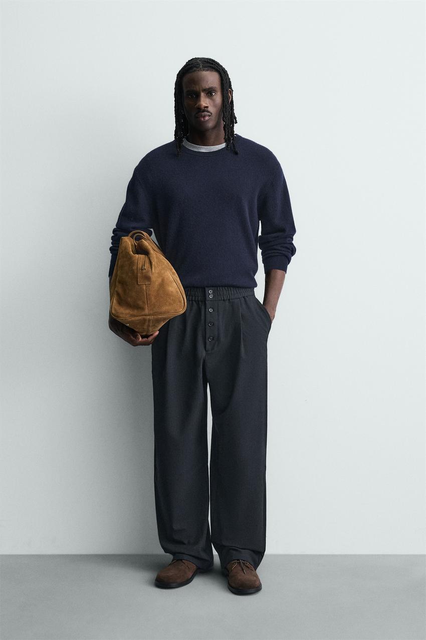 リラックスフィット ピンストライプパンツ - ネイビーブルー | ZARA 