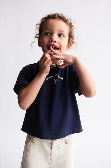 EMBROIDERED TEXT T-SHIRT - Navy blue by Zara - Image 0