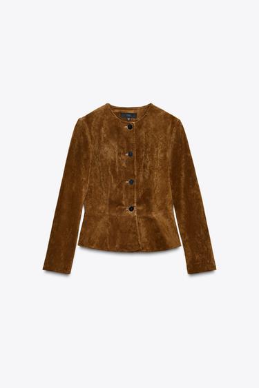 100% LEATHER JACKET - whisky by Zara - Image 6