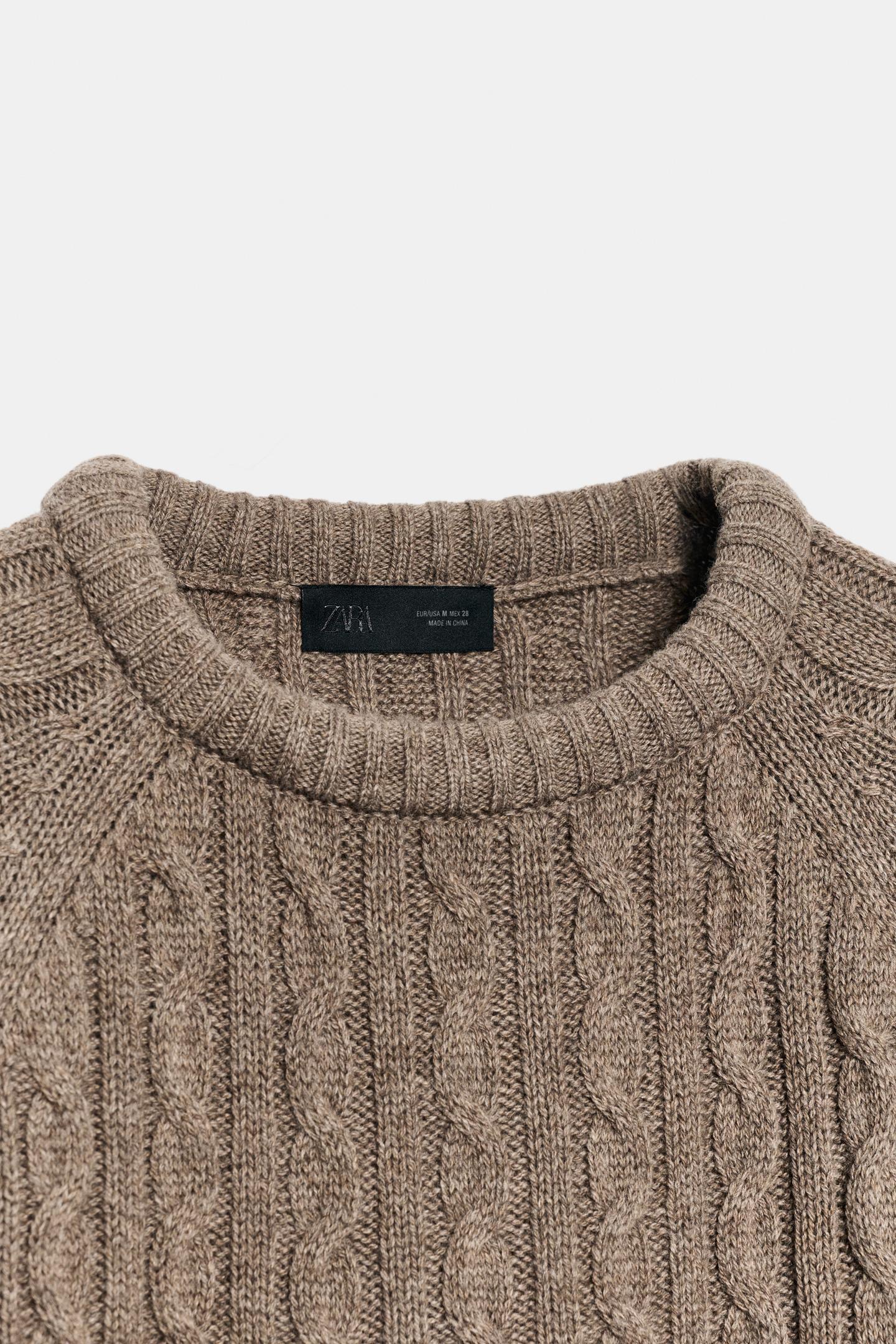 Женский свитер Zara Cable Knit, цвет: Норковый меланжевый — фото 7