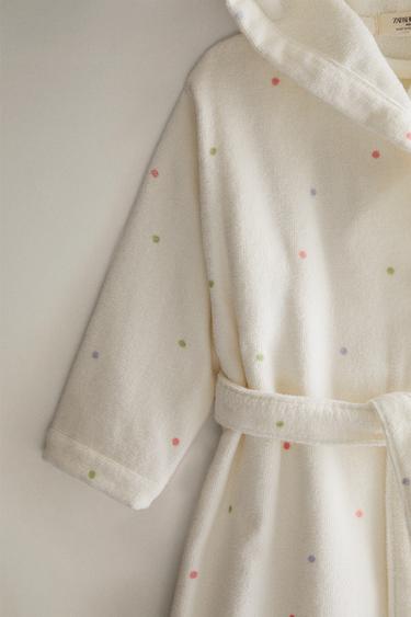 KIDS' VELOUR POLKA DOT BATHROBE - Oyster-white by Zara - Image 2