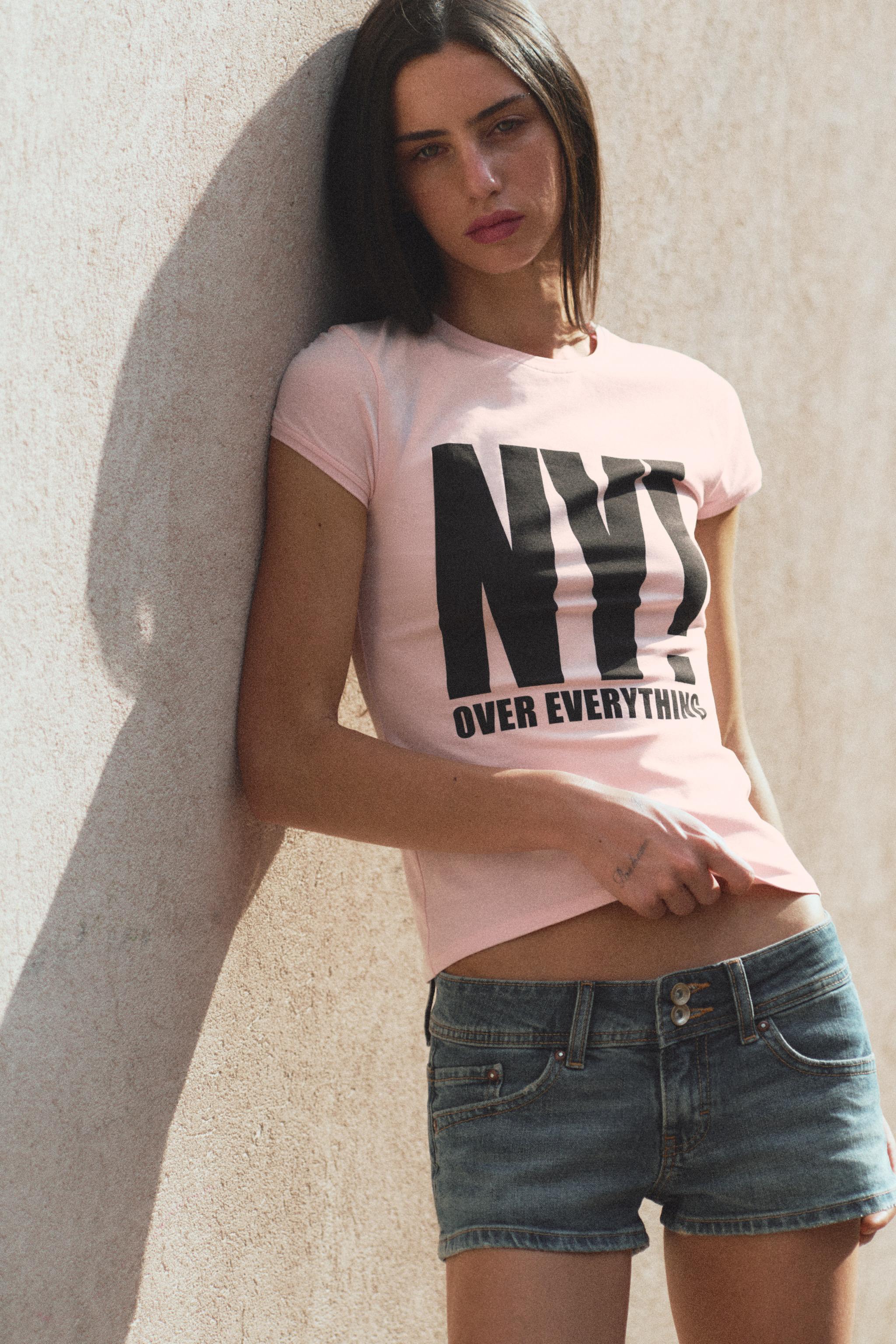 Zara TEXT PRINT SHORT SLEEVE T-SHIRT