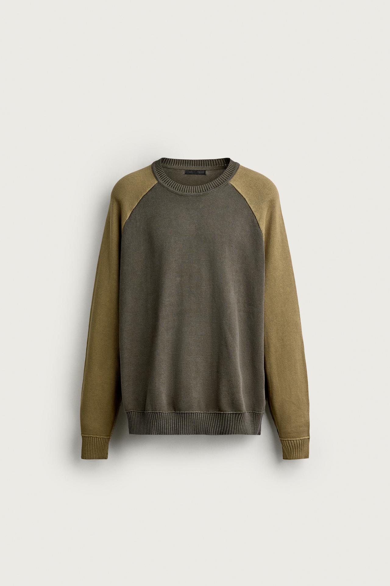 COLORBLOCK RELAXED FIT SWEATER — Khaki