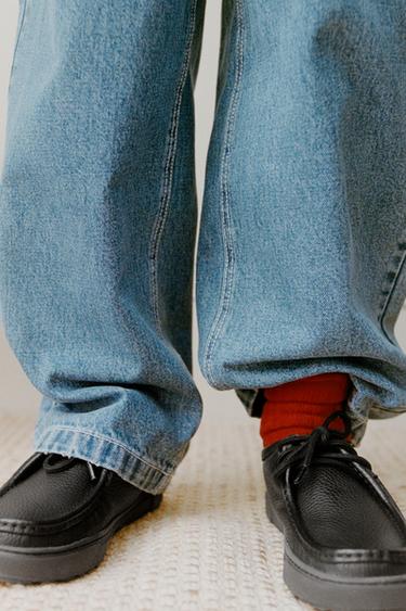 Zara LEATHER BINDING SHOES - Black