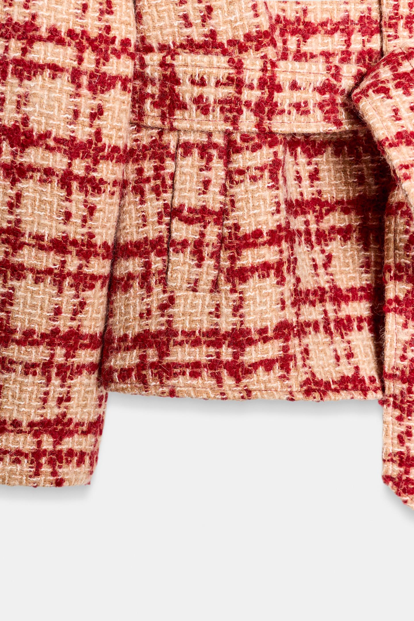 Женская куртка Zara ZW Collection Belted Wool, цвет: Красный / Белый — фото 8