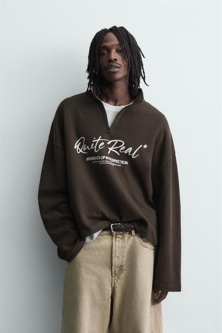 ZARA PRINTED QUARTER-ZIP SWEATSHIRT