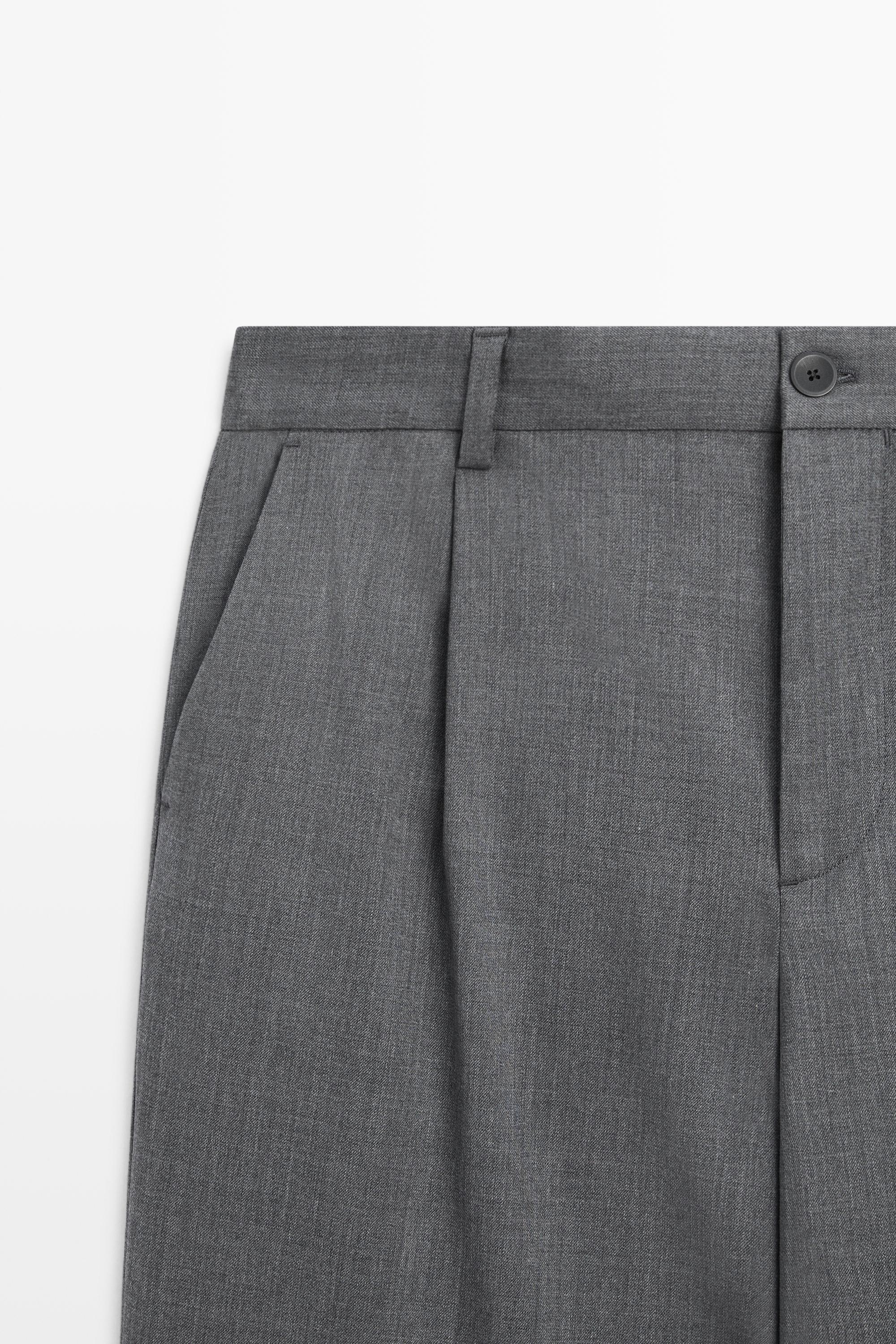 Pantalon à pinces en mélange de laine froide