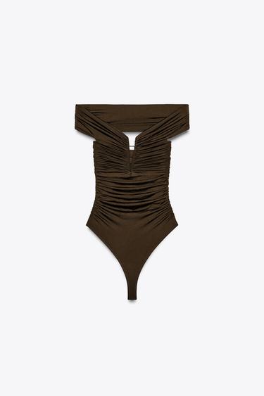 BODY EN POLYAMIDE AVEC ÉPAULES DÉCOUVERTES - Marron de Zara - Image 4