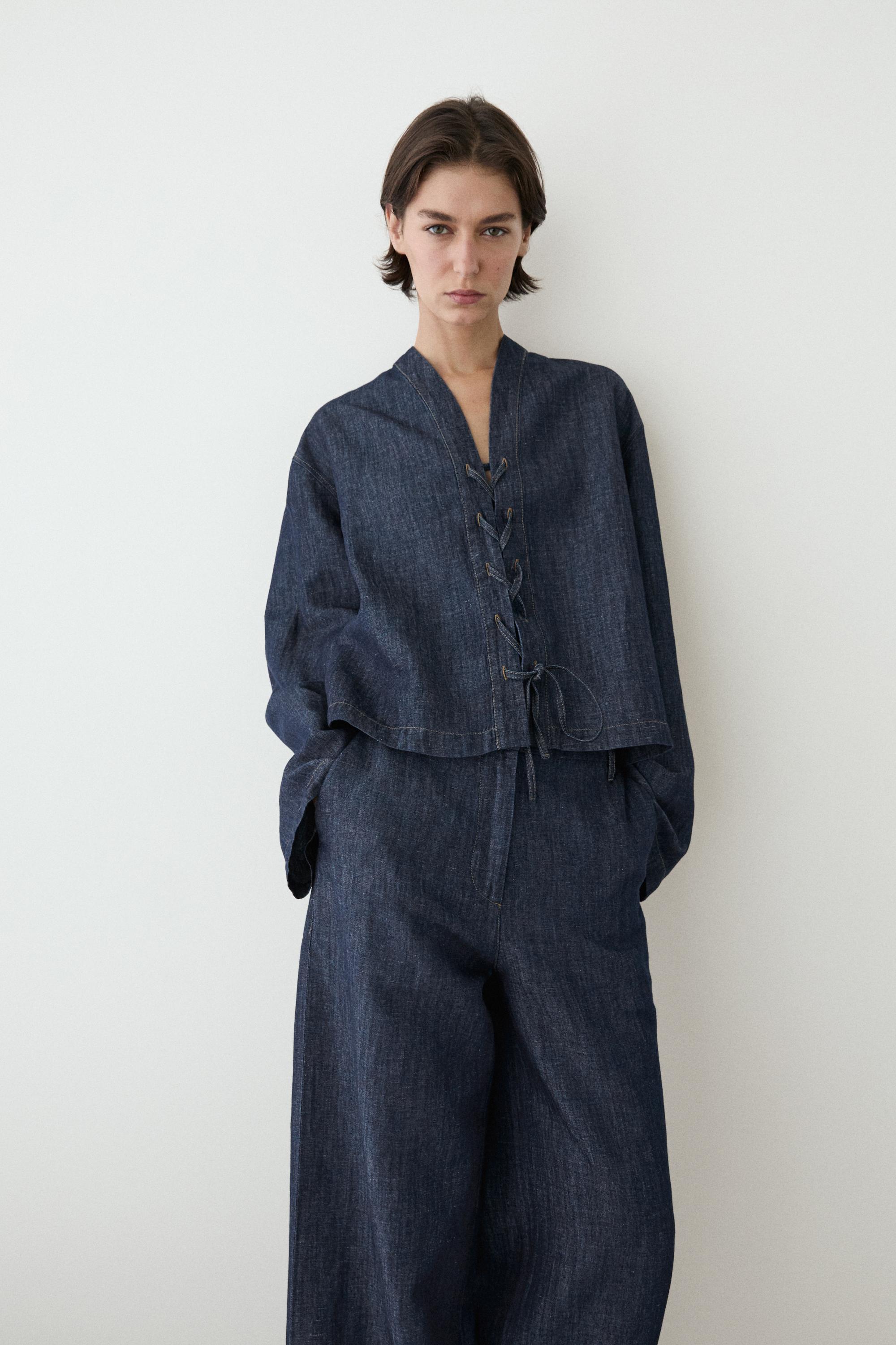 Total look linen blend denim shirt