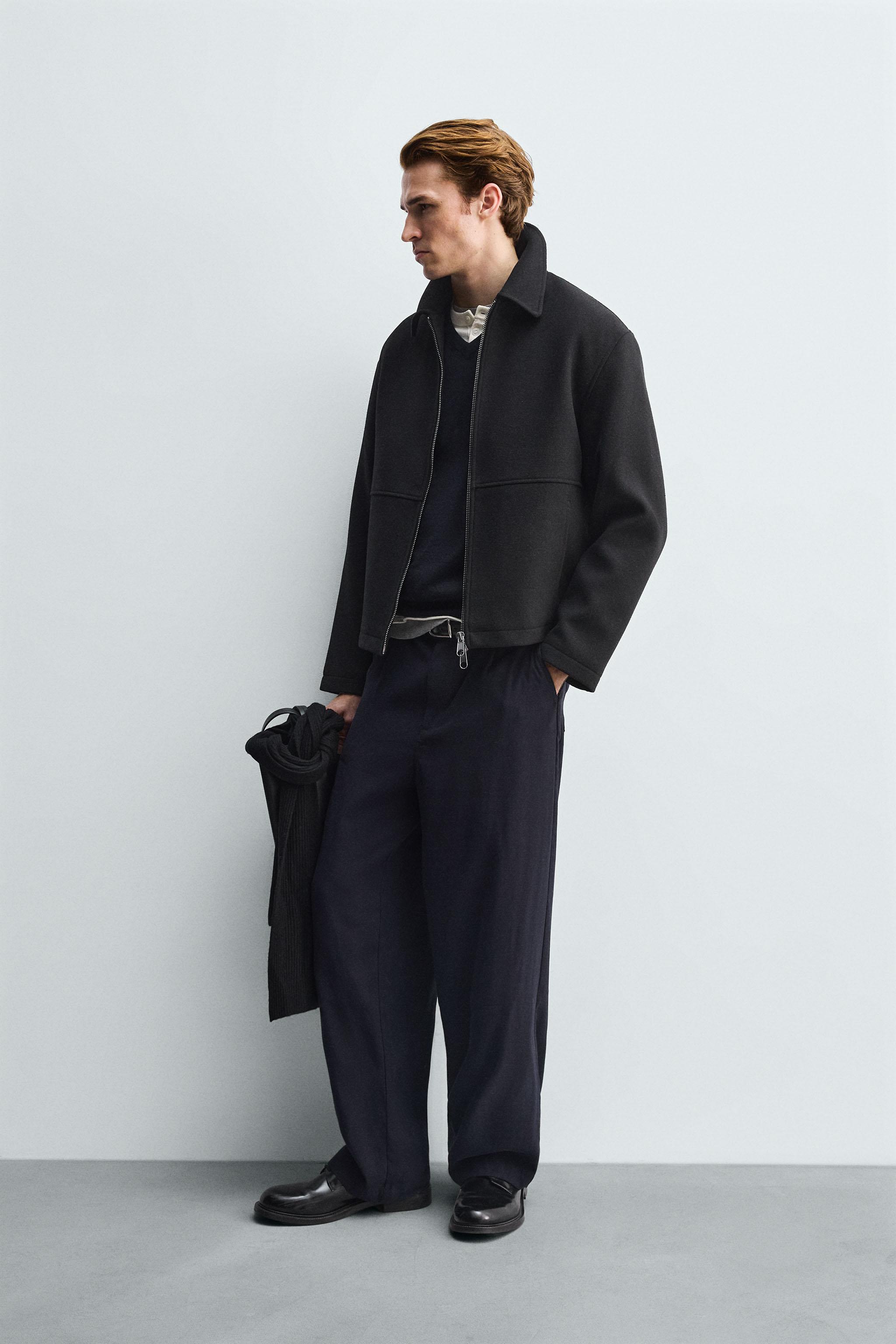 テクスチャー ジップアップジャケット - ブラウン | ZARA Japan
