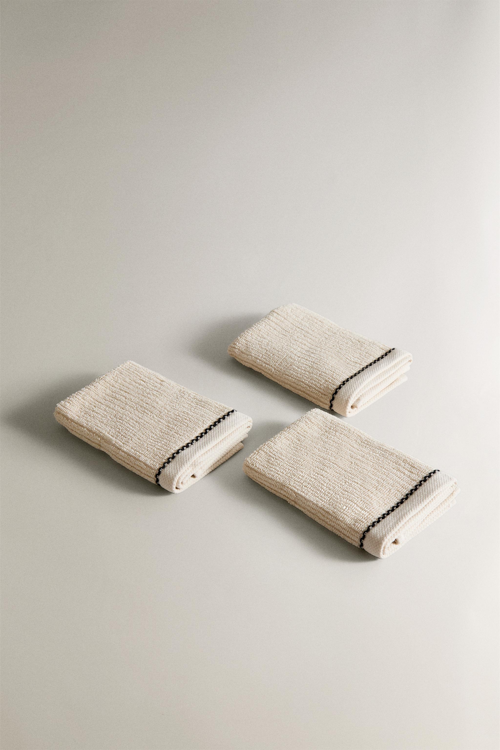 RIB-KNIT HAND TOWEL WITH TOPSTITCHING (PACK OF 3) - Sand | ZARA