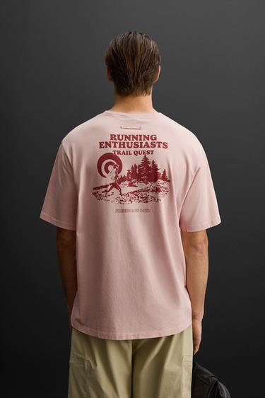 TRAIL RUNNING PRINT T-SHIRT - Salmon by Zara