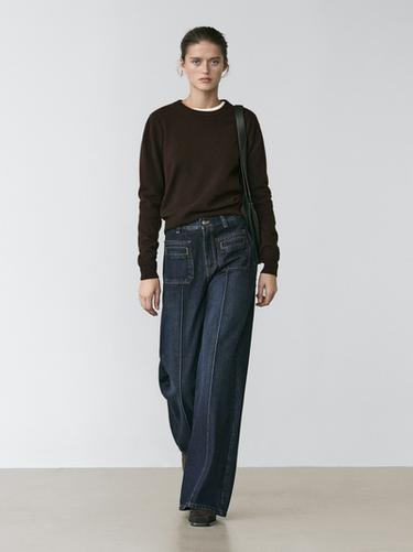 Jeans wide leg tiro medio - Azul medio de Zara