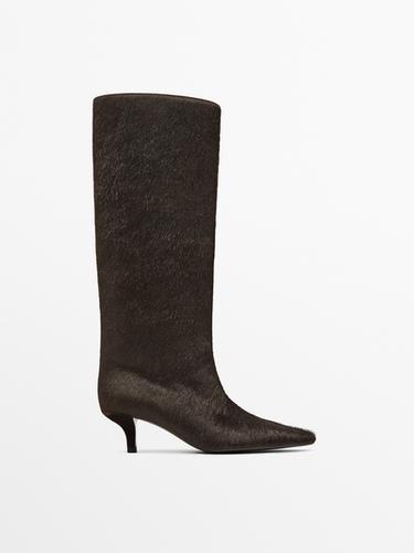 Zara Hair on leather heeled boots - Brown