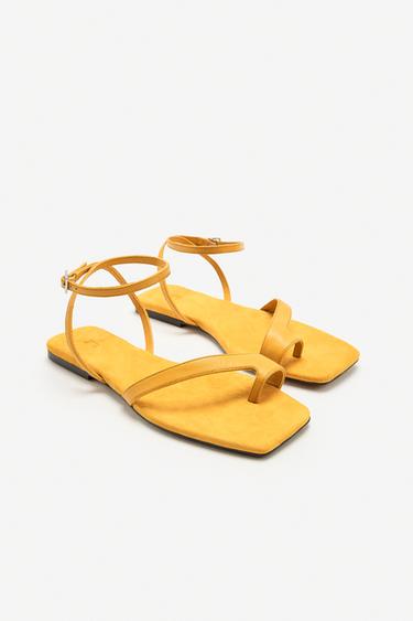 LIMITED EDITION FLAT SPLIT SUEDE SANDALS - Mustard by Zara