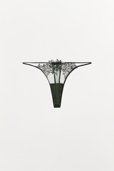 LACE MESH THONG - GREEN by Zara - Image 1